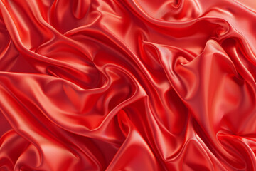 Red silk satin fabric background, abstract wavy cloth texture. A red liquid wave design for Valentine's Day card template, in the style of 3d rendering illustration