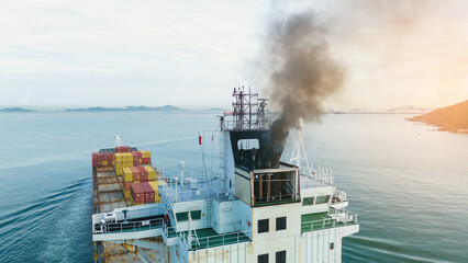 Smoke exhaust gas emissions carbon dioxide from cargo lagre ship container ship,Marine diesel...