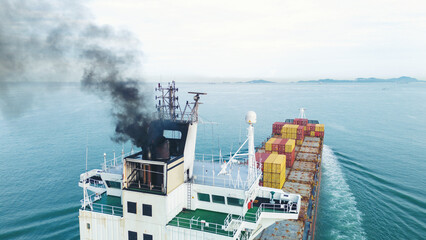 Smoke exhaust gas emissions carbon dioxide from cargo lagre ship container ship,Marine diesel...