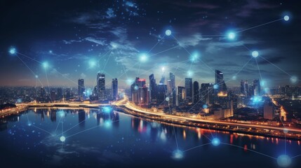 Fototapeta premium 5G, 6G, Big data wireless network, high speed internet, cloud computing or connect diagram technology, Data storage, service, synchronize, online, financial, Connectivity global, smart city, Gen AI