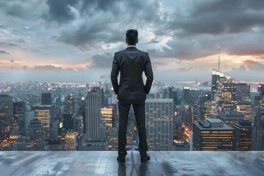 A Successful businessman against cityscape in business