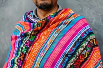 Fototapeta premium A Man in vivid mexican porch against gray