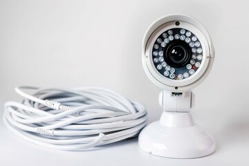 Naklejka premium A Web camera and cable isolated on white