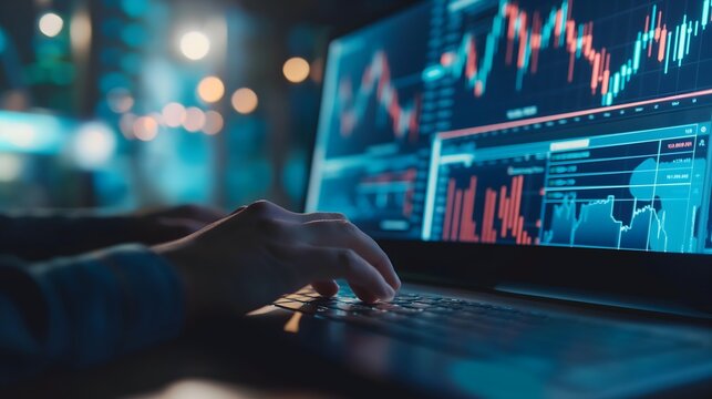 1. Amidst a digital landscape, an analytical investor delves into financial charts and investment opportunities, navigating the complexities of digital finance with precision and expertise.