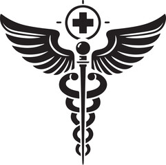 caduceus health symbol asclepias wand icon caduceus health silhouette vector illustration. 