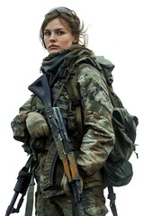 Fototapeta premium A Woman soldier isolated on white