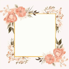 Wedding invitation card. floral square frame with empty space on background