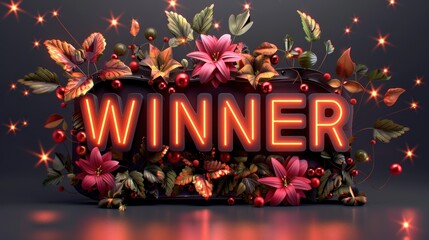 The Word WINNER in White Letters Surrounded by a Burst of Colorful Stars in 3D Concept Celebration and Achievement.