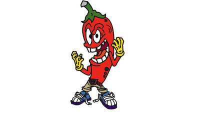 2D animation of red chilies, who are emotional, excited, wearing pants, which is cute and adorable