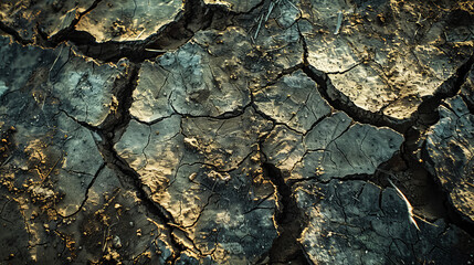 Close-up dried and cracked soil.