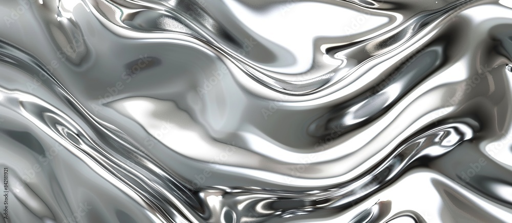 Poster 3d render of abstract liquid silver chrome texture background.