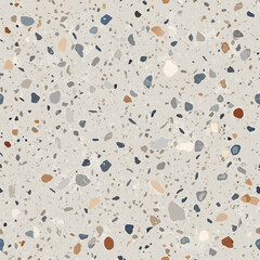 Terrazzo flooring vector seamless pattern. Italian terrazzo mosaic texture. Terrazzo seamless print tile. Concrete, granite, cement terrazo template. Terrazzo Floor material. Particles pebble, glass.