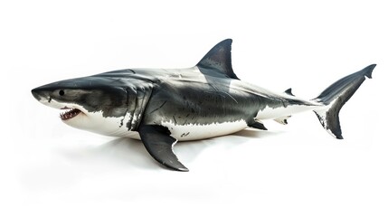 Fototapeta premium Everything Great White Shark full body clearly photo on white background ,