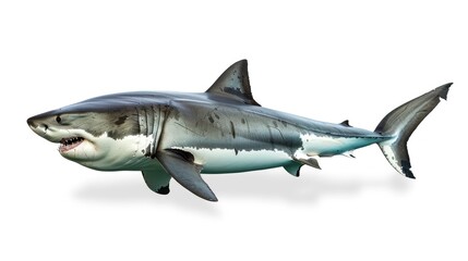 Fototapeta premium Everything Great White Shark full body clearly photo on white background ,