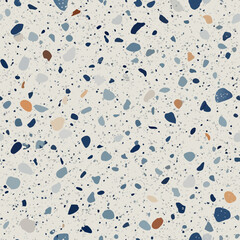 Terrazzo flooring vector seamless pattern. Italian terrazzo mosaic texture. Terrazzo seamless print tile. Concrete, granite, cement terrazo template. Terrazzo Floor material. Particles pebble, glass.