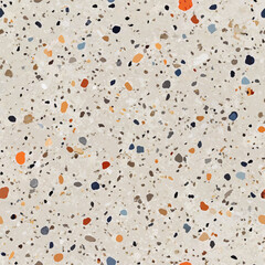 Terrazzo flooring vector seamless pattern. Italian terrazzo mosaic texture. Terrazzo seamless print tile. Concrete, granite, cement terrazo template. Terrazzo Floor material. Particles pebble, glass.