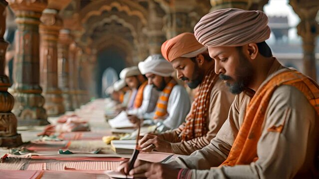 olden 7th century students writing in nalanda university.generative ai