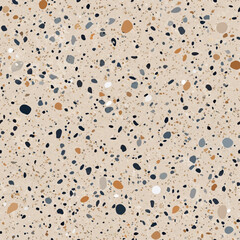 Terrazzo flooring vector seamless pattern. Italian terrazzo mosaic texture. Terrazzo seamless print tile. Concrete, granite, cement terrazo template. Terrazzo Floor material. Particles pebble, glass.