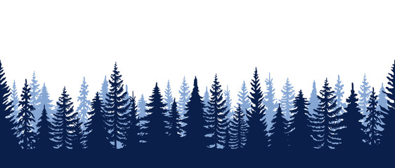 Silhouette of a winter forest, pine trees, illustration of a christmas tree,forest silhouette, vector illustration