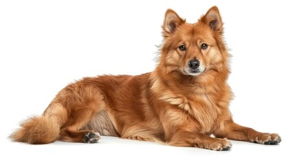 Fototapeta premium Finnish Spitz full body clearly photo on white background , 