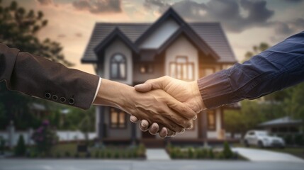 An estate agent shaking hands with a buyer after a successful deal