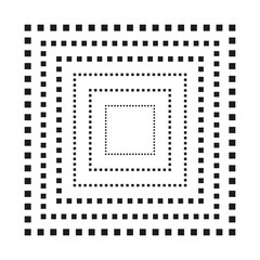 geometric pattern featuring concentric dotted squares. The design creates a visually appealing optical illusion effect. Set on a white background.