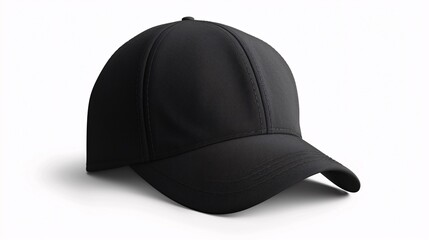 Fototapeta premium black baseball cap mockup front view, png file of isolated cutout object with shadow on white background 