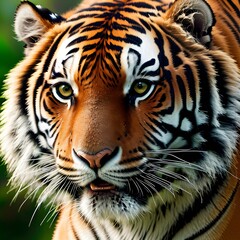 Fototapeta premium A powerful close-up of a tiger, showcasing its piercing eyes and iconic striped fur