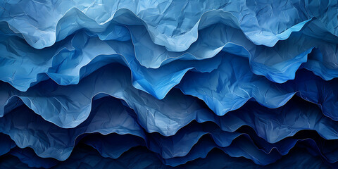 Symmetrical Crinkled Paper Art: Blue Indigo Minimalism