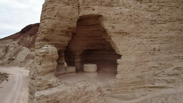 Aerial video over a desert area in Zohar Fortress Dead Sea Israel