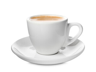 Aromatic coffee in cup isolated on white
