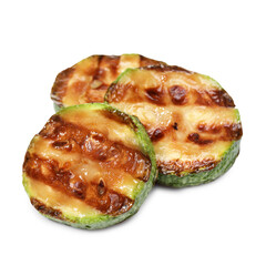 Slices of delicious grilled zucchini isolated on white