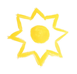 Child's painting of sun on white background