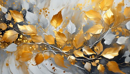 abstract painting with gold leaves and silver