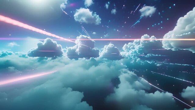A seamless cloud of data flowing from one device to another representing the effortless transfer of information in highspeed data transmissions.
