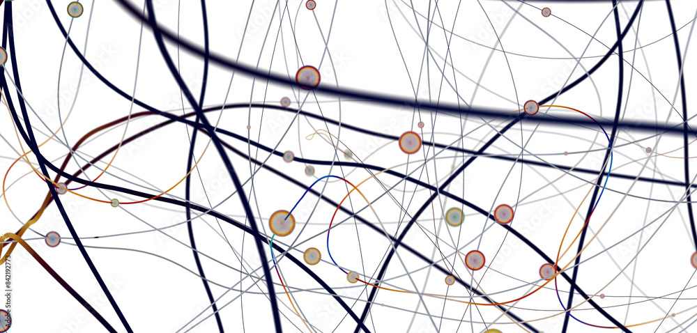 Aufkleber Big data visualization. Network connection structure with chaotic distribution of points and lines. 3D rendering.