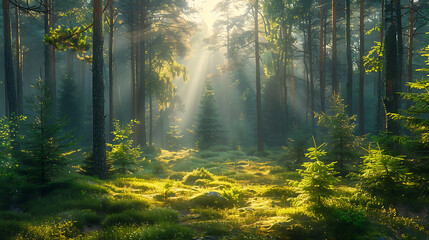 Obraz premium Vibrant Greenery Serene Woodland Escapes - Intimate Landscapes of Forest Solace