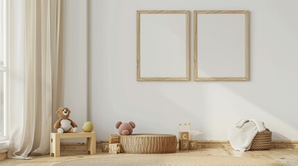 Cozy Children’s Room with Toys and Wooden Frames, Generative AI