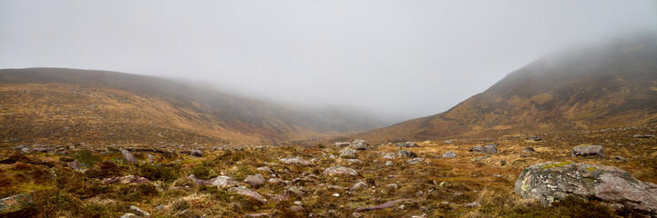 Looking up toward Baurtregaum from the Dingle Way during rainy weather