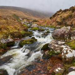 The Curraheen River where it crosses the Dingle Way path during rainy weather, Ireland