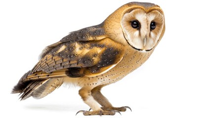 Fototapeta premium Golden Masked Owl full body clearly photo on white background ,