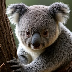 Obraz premium A close-up portrait of a koala, showcasing its fluffy ears, button-like nose, and large, expressive eyes
