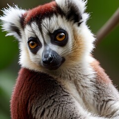 Obraz premium A close-up portrait of a lemur, highlighting its large, captivating yellow eyes and distinct facial features