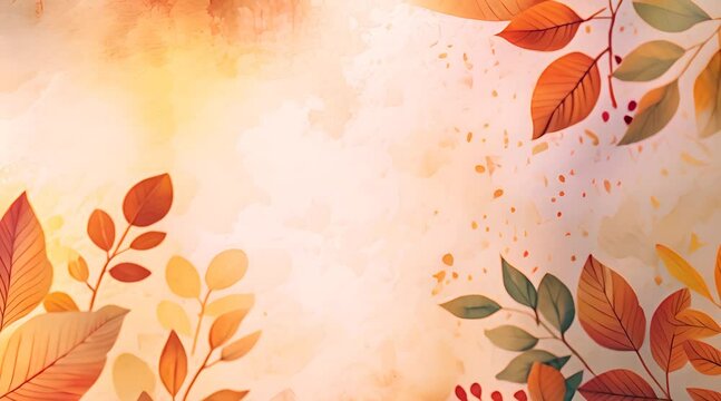 Simple aesthetic autumn inspired autumn watercolor background with leaves and nature elements