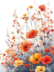 Naklejka premium Autumn colored flowers and leaves on a white background. 