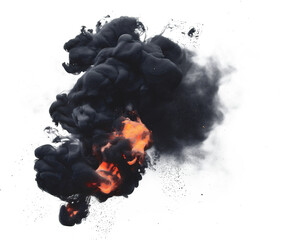 黒い煙と残り火。爆炎の切り抜き画像