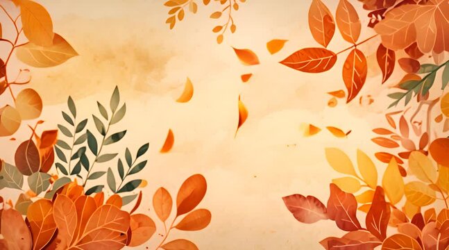 Simple aesthetic autumn inspired autumn watercolor background with leaves and nature elements