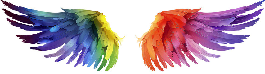 Fototapeta premium Rainbow pride wings isolated on transparent background.