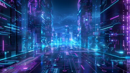 3D Rendering. Geometric figure in neon light against a dark tunnel. Laser glow.