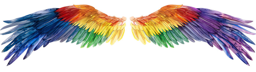 Obraz premium Rainbow pride wings isolated on transparent background.